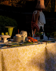 Ivory and Green Floral Tablecloth