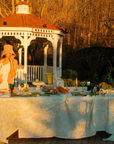 Ivory and Green Floral Tablecloth
