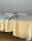Ivory and Green Floral Tablecloth