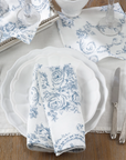(Set of 4) Indigo Toile Floral Napkin 100% Linen