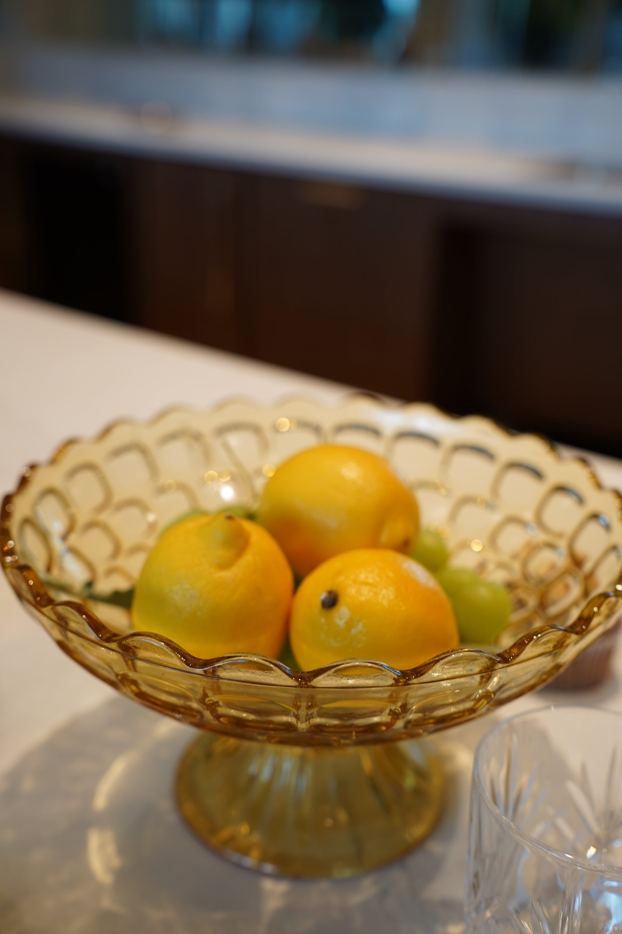 Vintage 1960s Gold Glass Footed Fruit Bowl