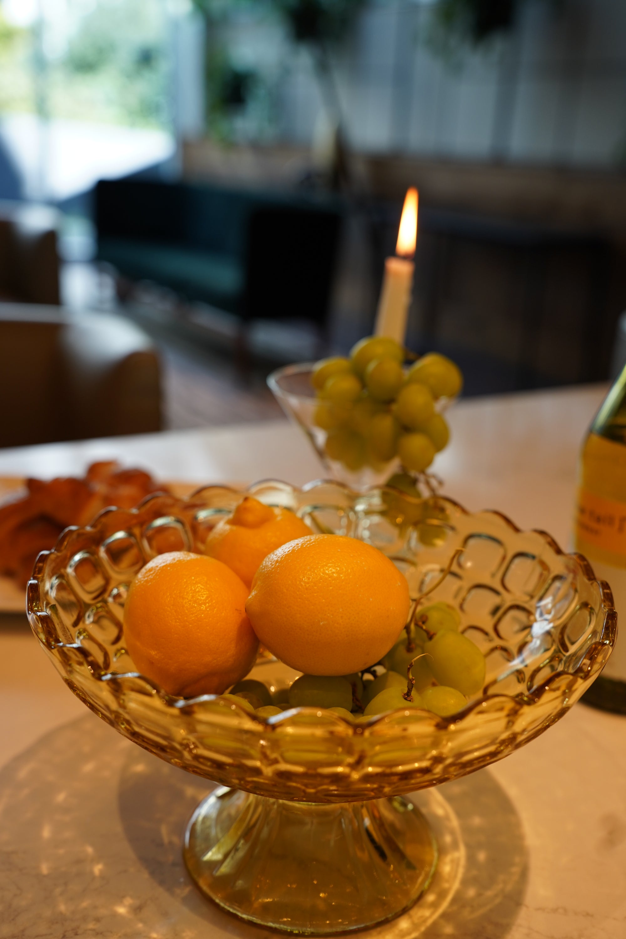 Vintage 1960s Gold Glass Footed Fruit Bowl