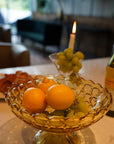 Vintage 1960s Gold Glass Footed Fruit Bowl